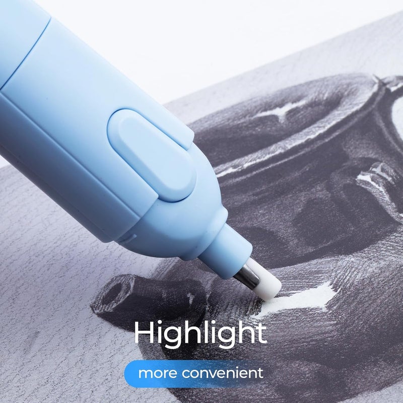 MG Electric Eraser for Artists, Rechargeable 60 Eraser Refills, Automatic Portable Plastic Pen, Requires 2 AAA Batteries (Not Included), Battery Operated for Drafting, Sketching, Painting (Blue) - Image 3